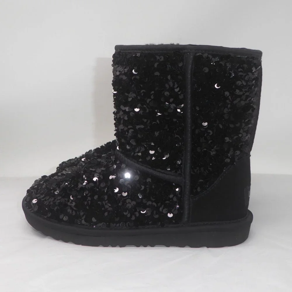 UGG Kids Black Sequin Classic Short Boot